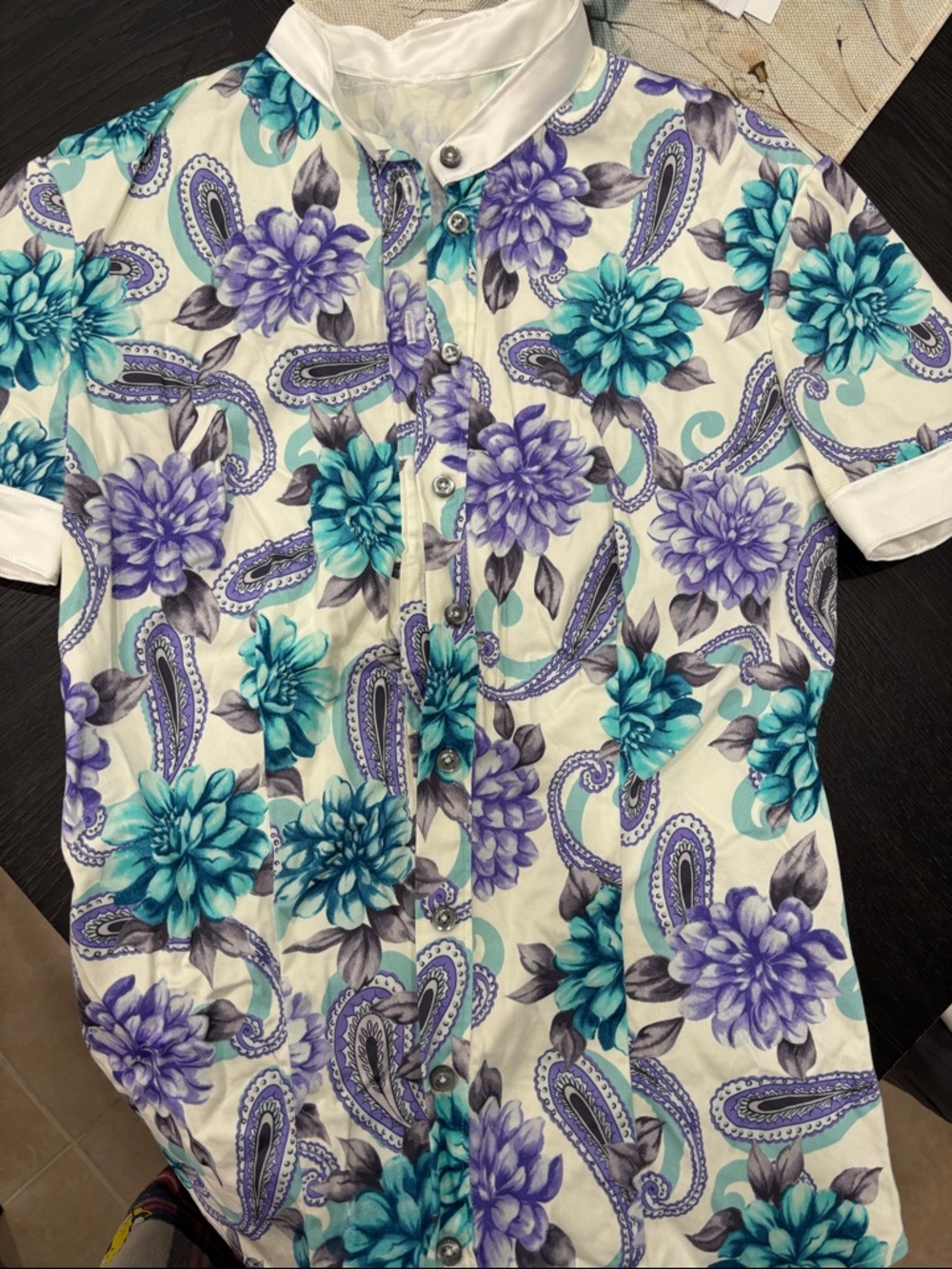 Women’s  Floral Paisley Short-Sleeve Shirt - Turquoise & Purple